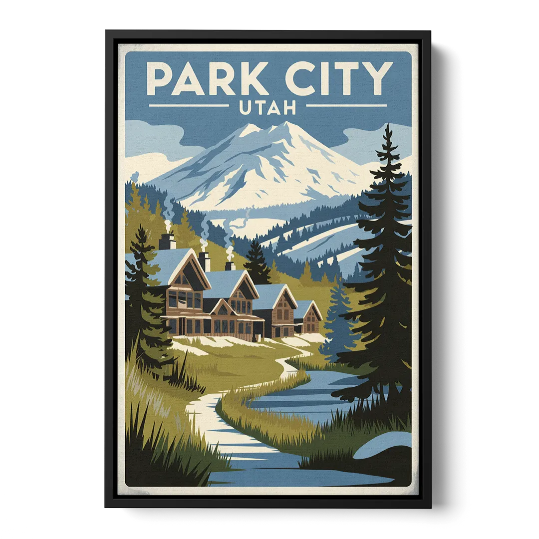 Park City Outdoor Adventure Front - Black Canvas Wall Art