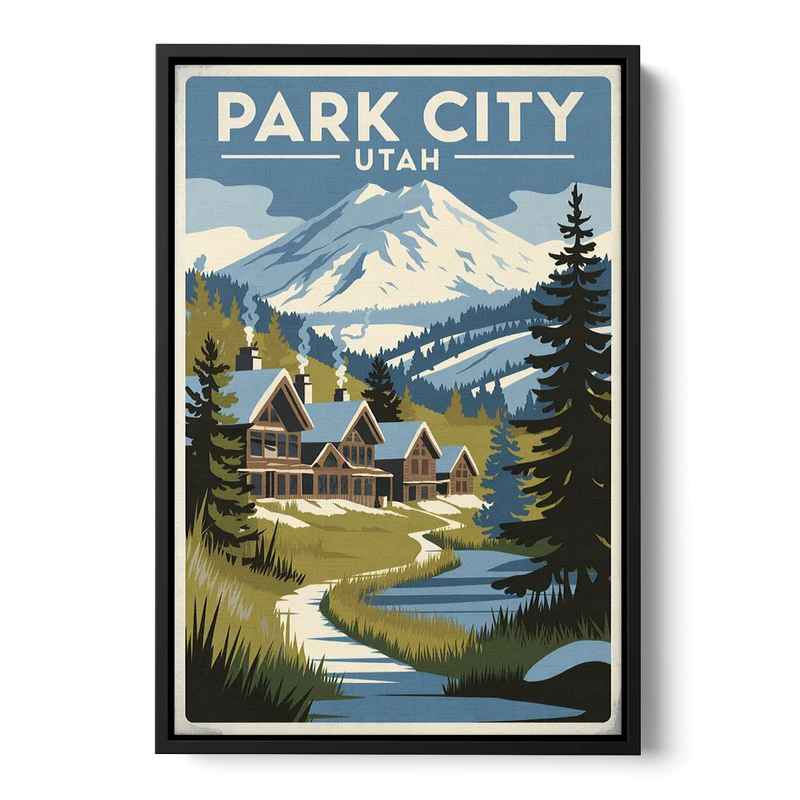 Park City Outdoor Adventure Front - Black Canvas Wall Art