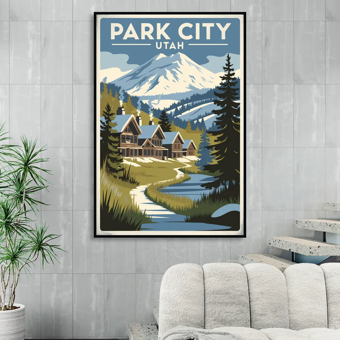 Park City Outdoor Adventure Sitting Room - Black Canvas Wall Art