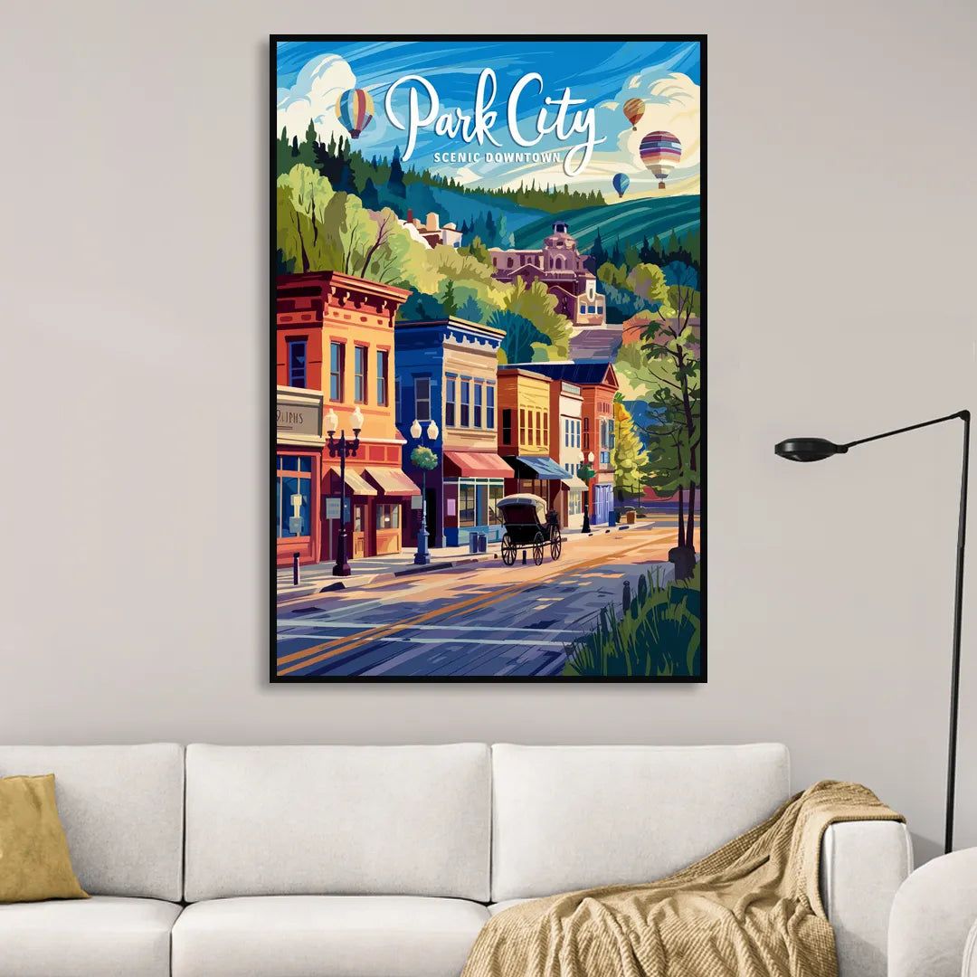 Park City Scenic Downtown Sitting Room - Black Canvas Wall Art