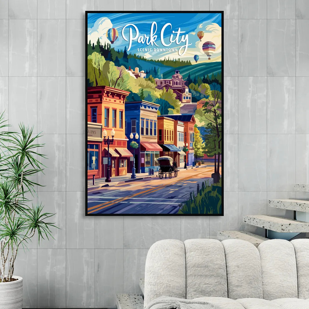 Park City Scenic Downtown Living Room - Black Canvas Wall Art