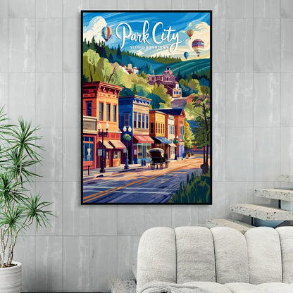 Park City Scenic Downtown Living Room - Black Canvas Wall Art