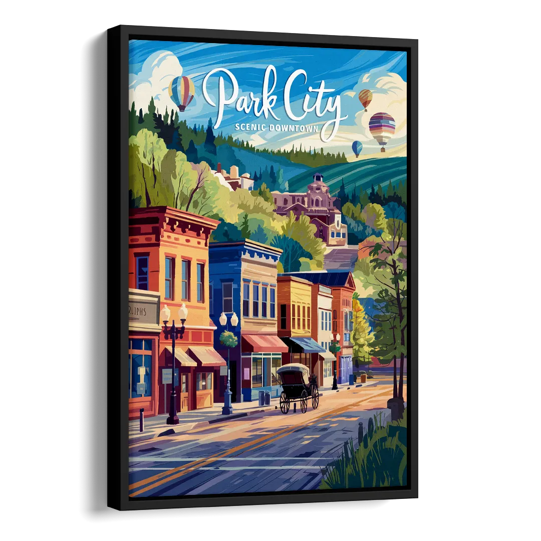 Park City Scenic Downtown Side - Black Canvas Wall Art