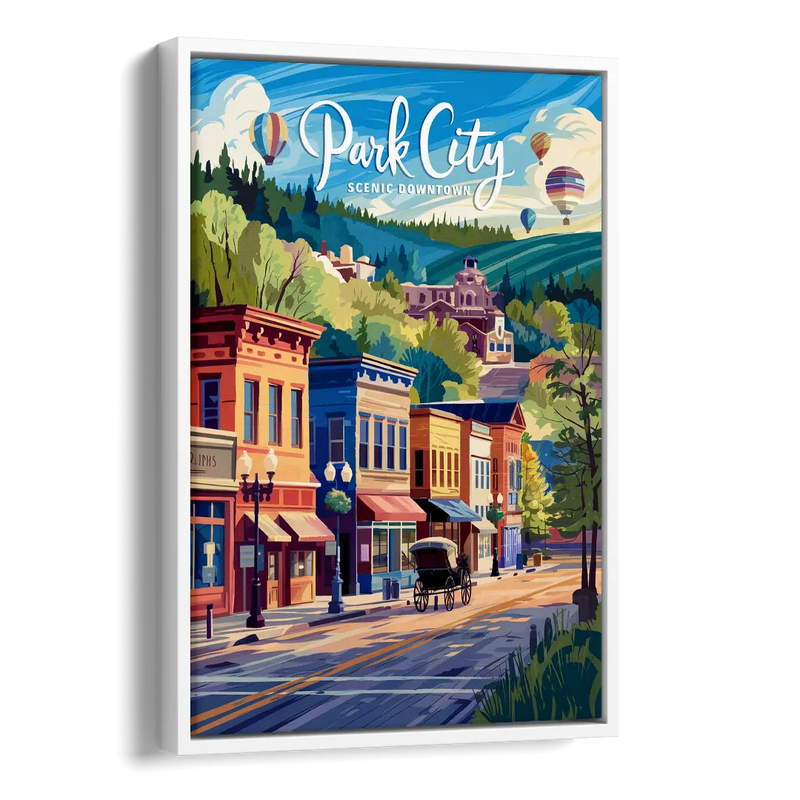 Park City Scenic Downtown Side - White Canvas Wall Art