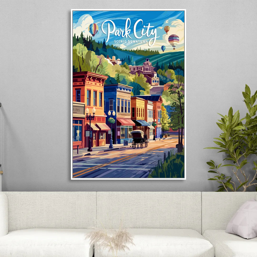 Park City Scenic Downtown Living Room - White Canvas Wall Art