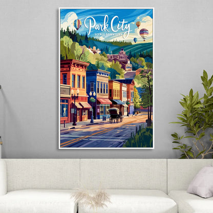 Park City Scenic Downtown Living Room - White Canvas Wall Art