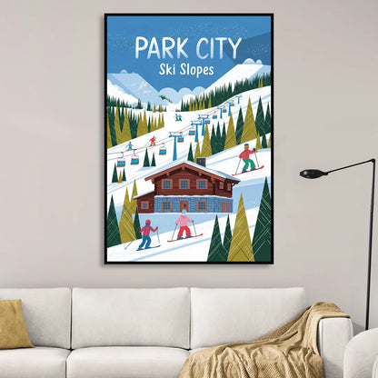 Park City Ski Slopes Living Room - Black Canvas Wall Art