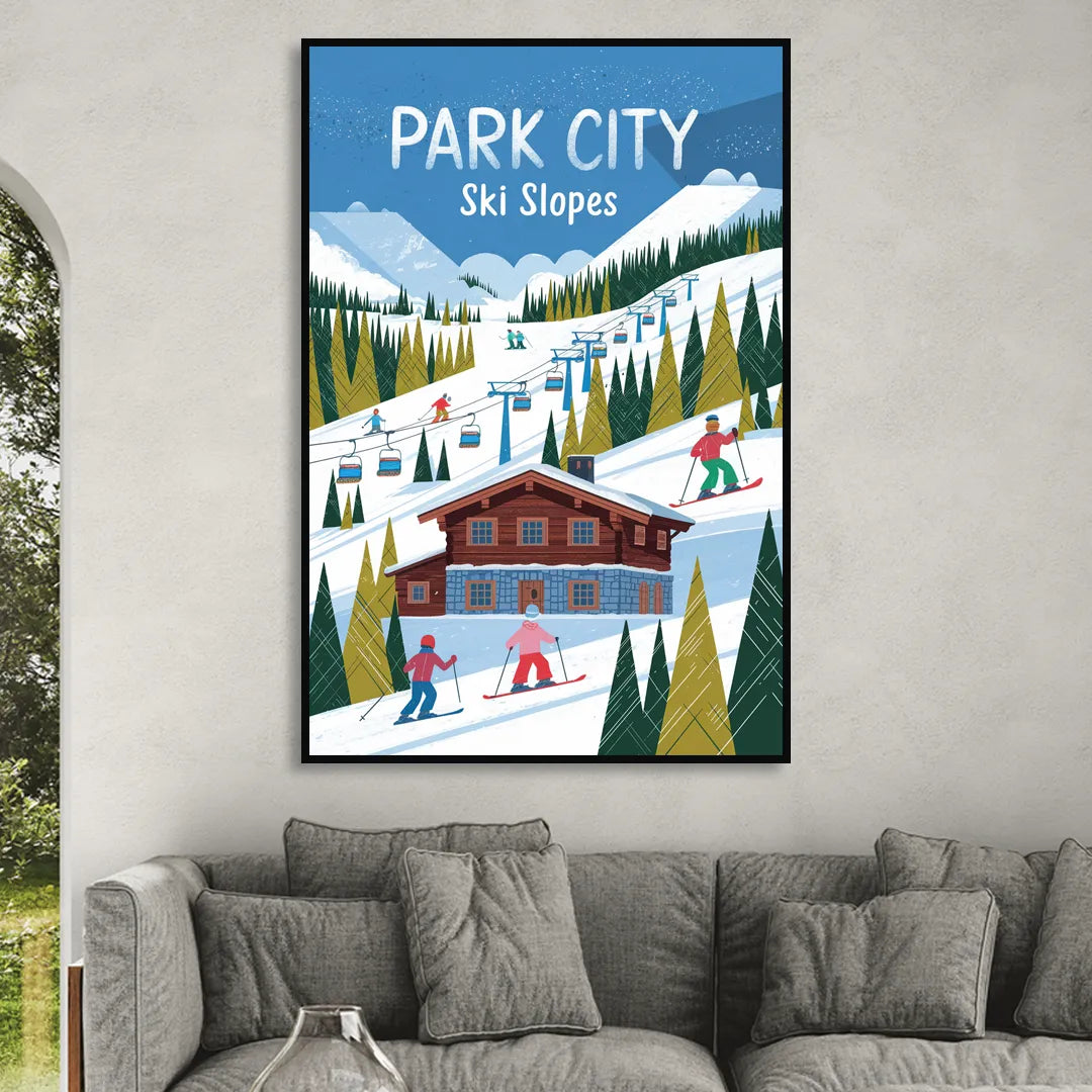 Park City Ski Slopes Sitting Room - Black Canvas Wall Art