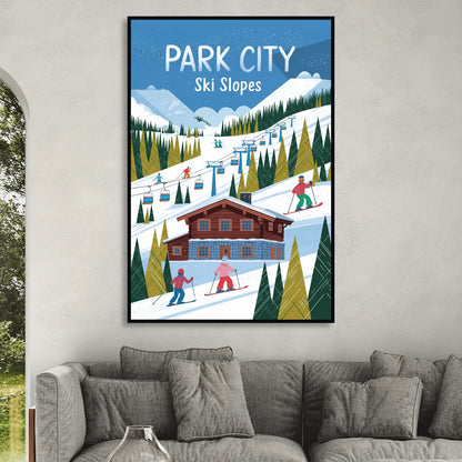 Park City Ski Slopes Sitting Room - Black Canvas Wall Art