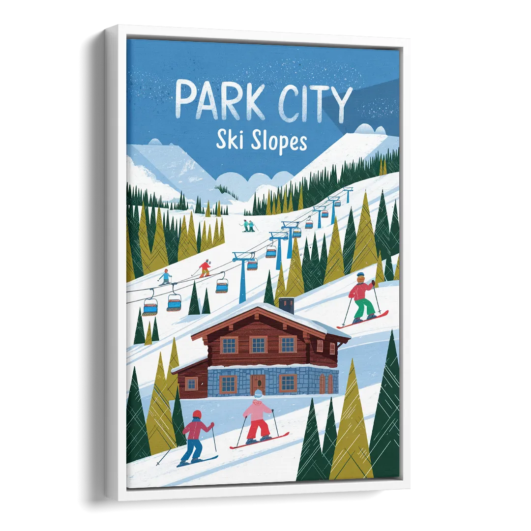 Park City Ski Slopes Side - White Canvas Wall Art