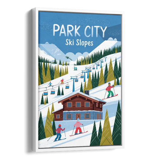 Park City Ski Slopes Side - White Canvas Wall Art