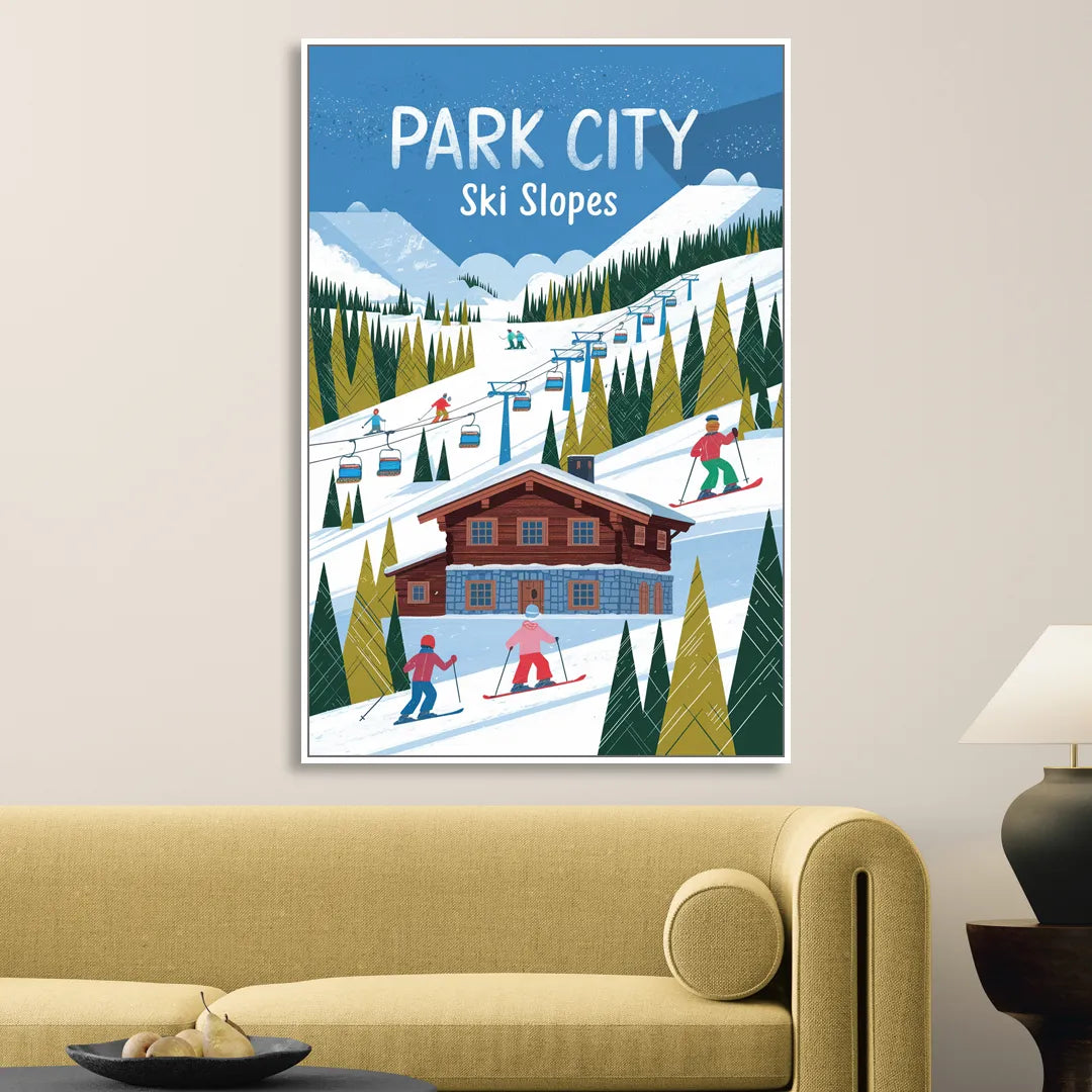 Park City Ski Slopes Sitting Room - White Canvas Wall Art