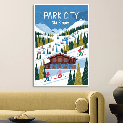 Park City Ski Slopes Sitting Room - White Canvas Wall Art