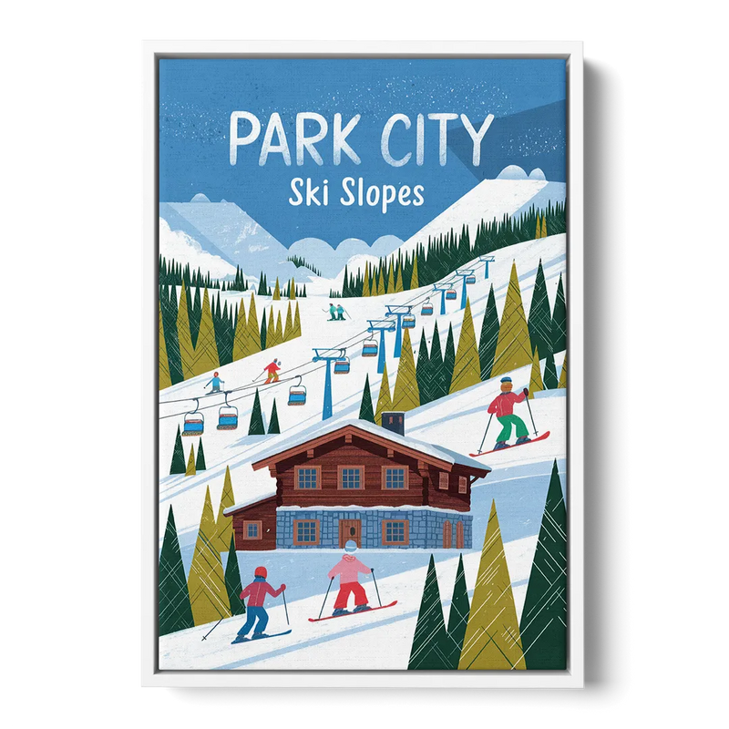 Park City Ski Slopes Front - White Canvas Wall Art