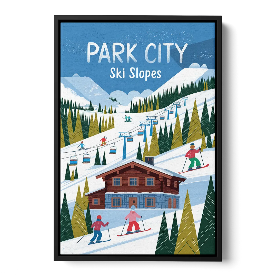 Park City Ski Slopes Front - Black Canvas Wall Art