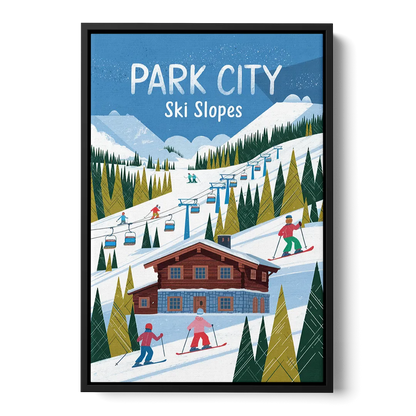 Park City Ski Slopes Front - Black Canvas Wall Art