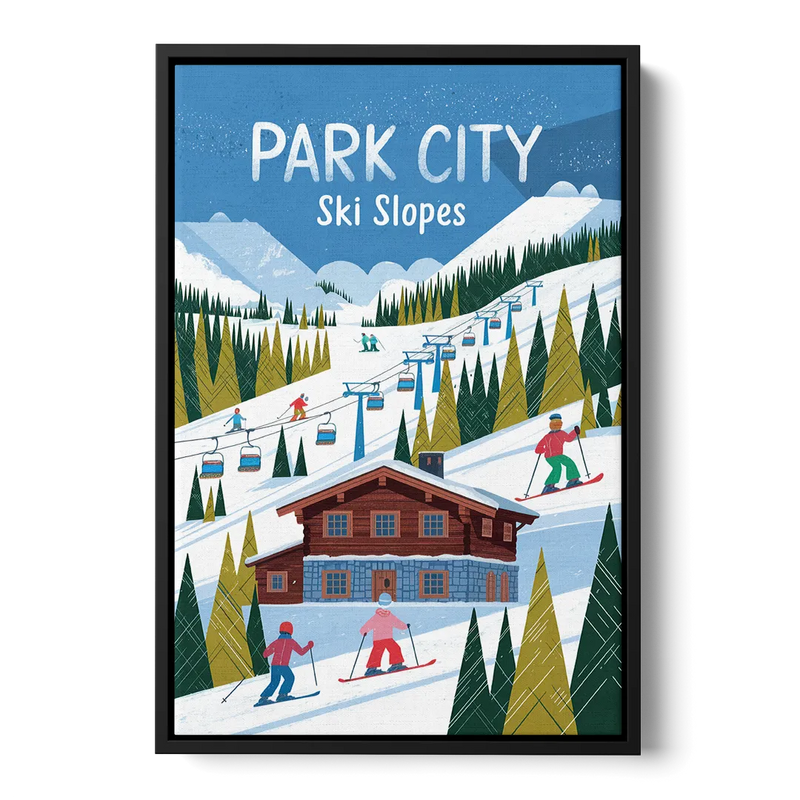 Park City Ski Slopes Front - Black Canvas Wall Art