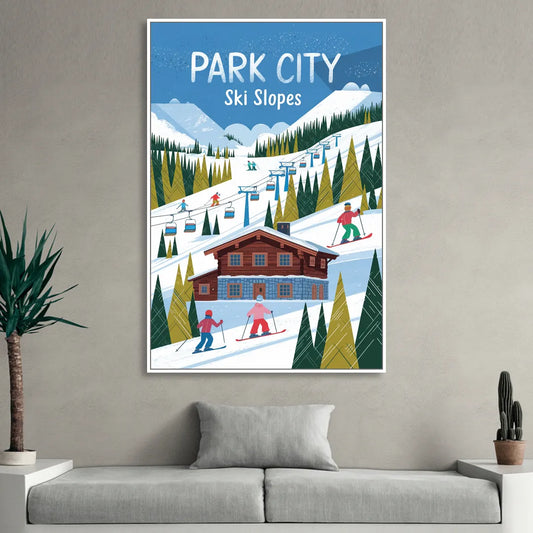Park City Ski Slopes Living Room - White Canvas Wall Art