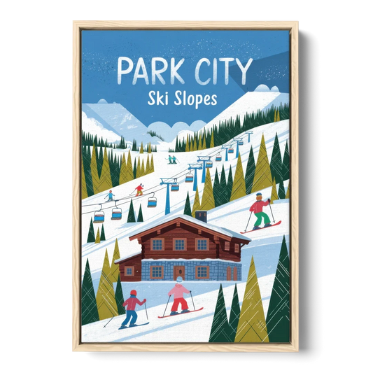 Park City Ski Slopes - Oak Framed Canvas Wall Art - Front