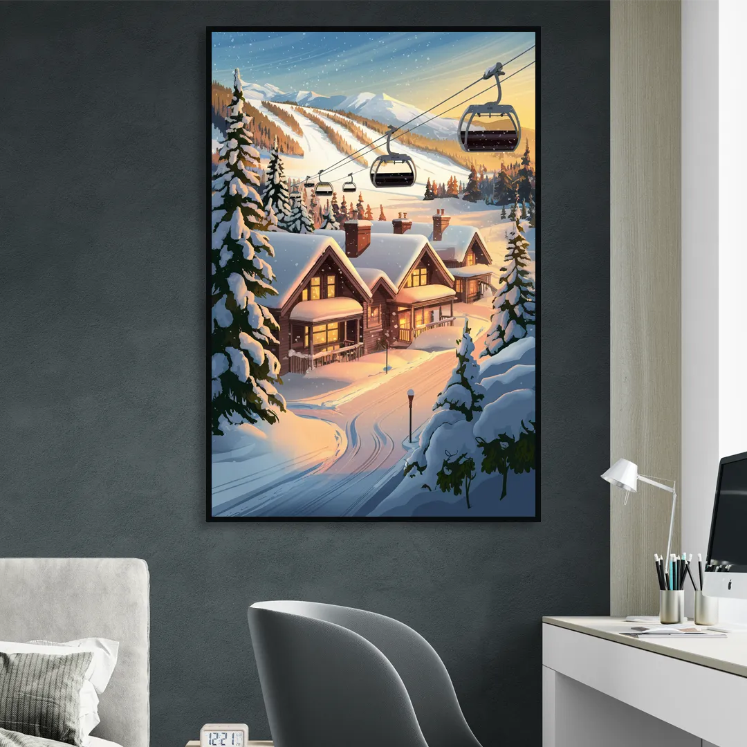 Park City Snowy Landscape Sitting Room - Black Canvas Wall Art
