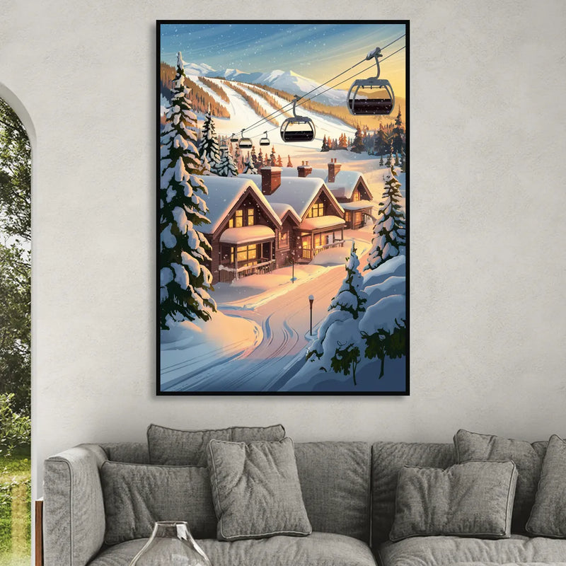 Park City Snowy Landscape Living Room - Black Canvas Wall Art