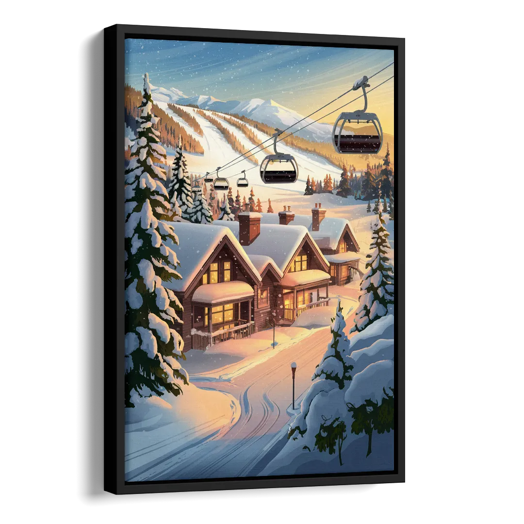 Park City Snowy Landscape Side - Black Canvas Wall Art