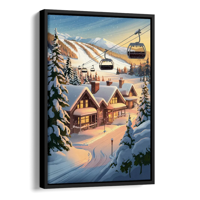 Park City Snowy Landscape Side - Black Canvas Wall Art