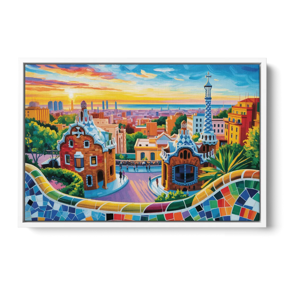 Park Guell Dreams Front - White Canvas Wall Art
