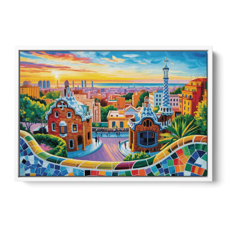 Park Guell Dreams Front - White Canvas Wall Art