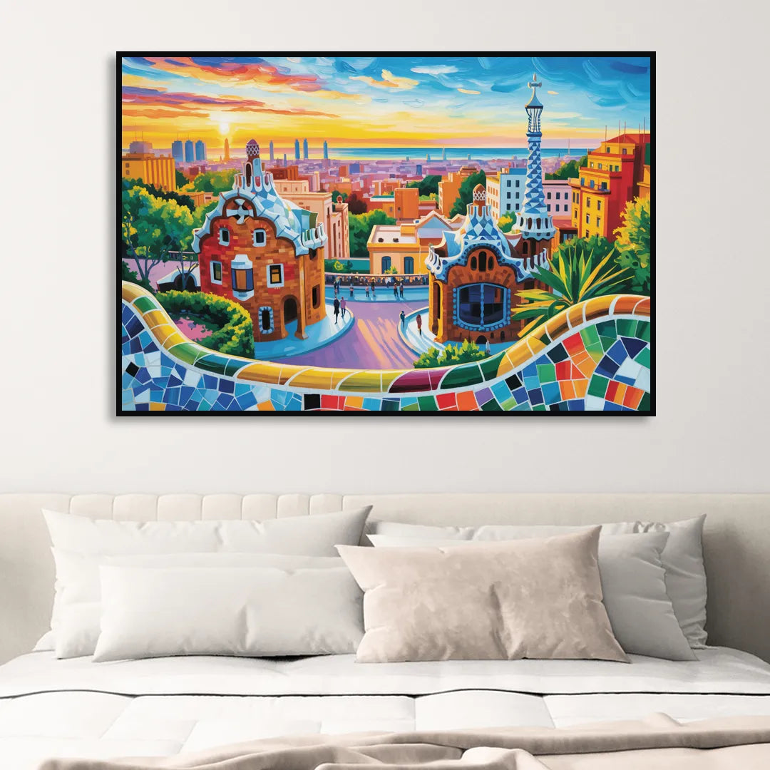 Park Guell Dreams Sitting Room - Black Canvas Wall Art