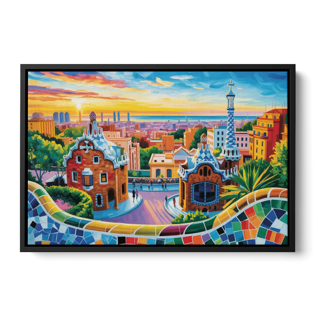Park Guell Dreams Front - Black Canvas Wall Art