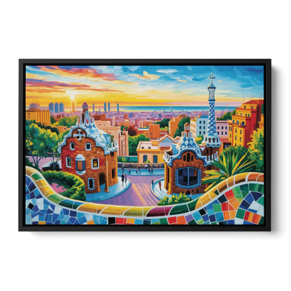 Park Guell Dreams Front - Black Canvas Wall Art
