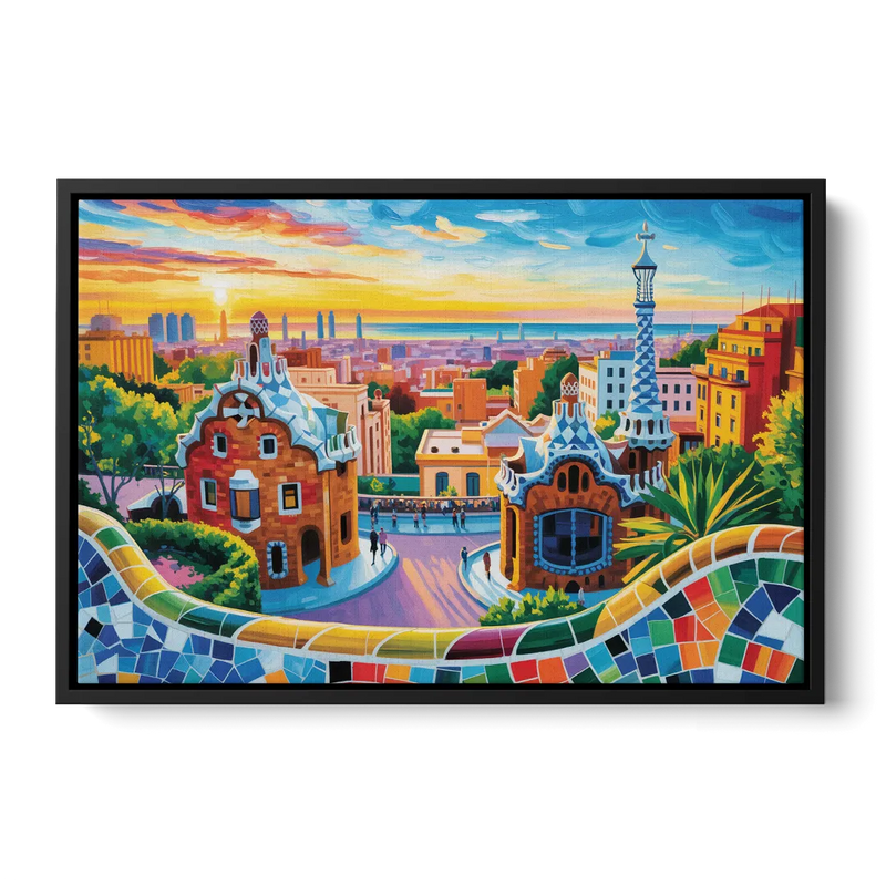 Park Guell Dreams Front - Black Canvas Wall Art