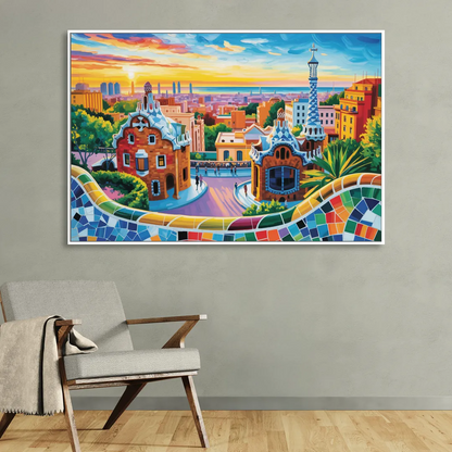 Park Guell Dreams Living Room - White Canvas Wall Art