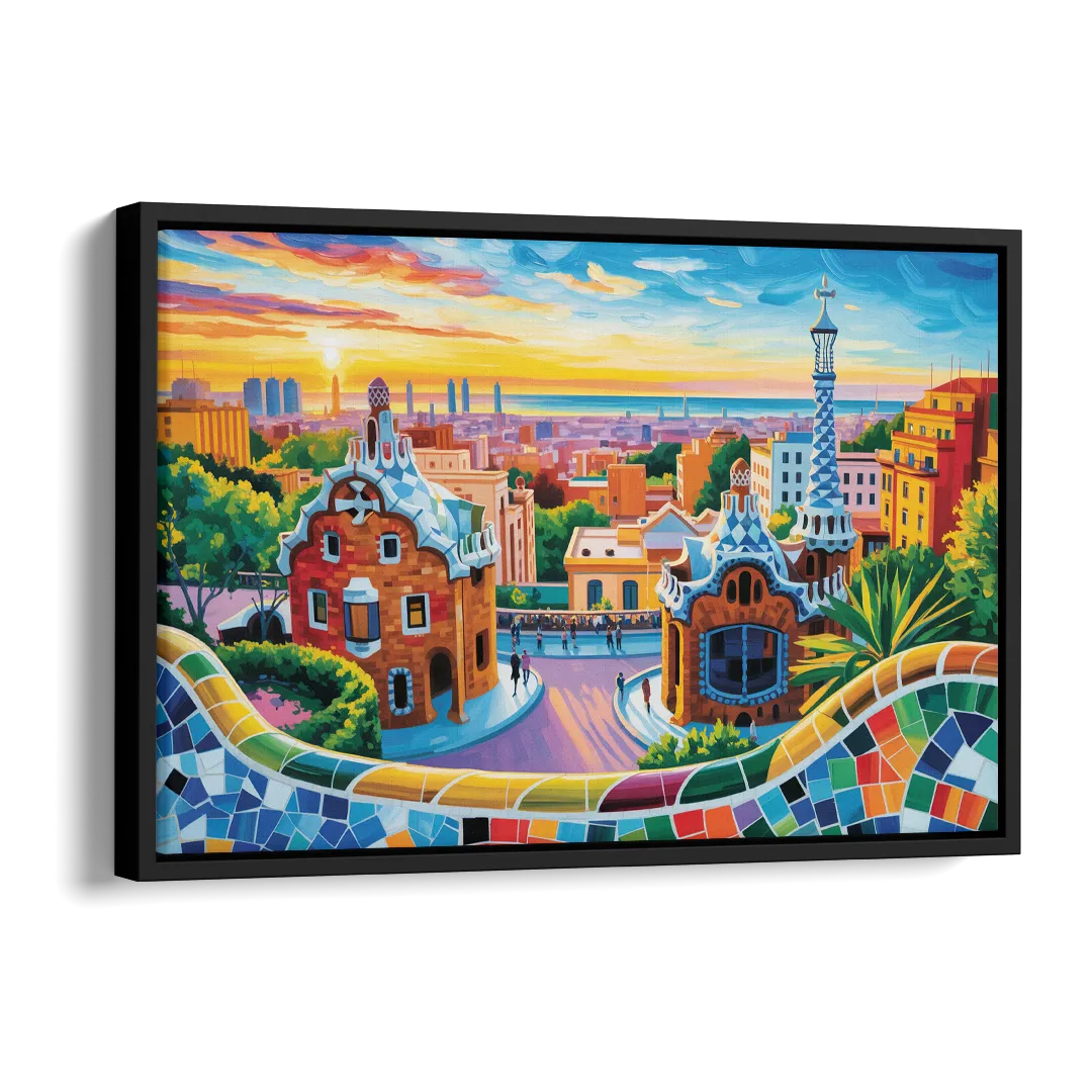Park Guell Dreams Side - Black Canvas Wall Art