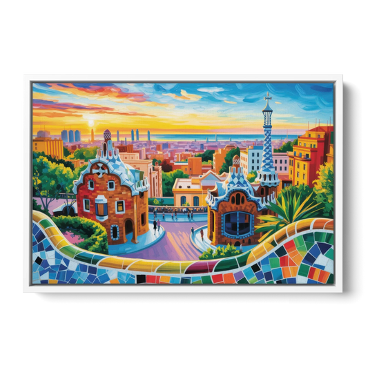 Park Guell Dreams - White Framed Canvas Wall Art - Front