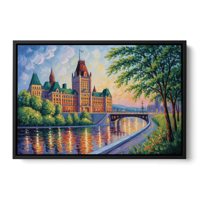 Parliament Building Quebec Front - Black Canvas Wall Art