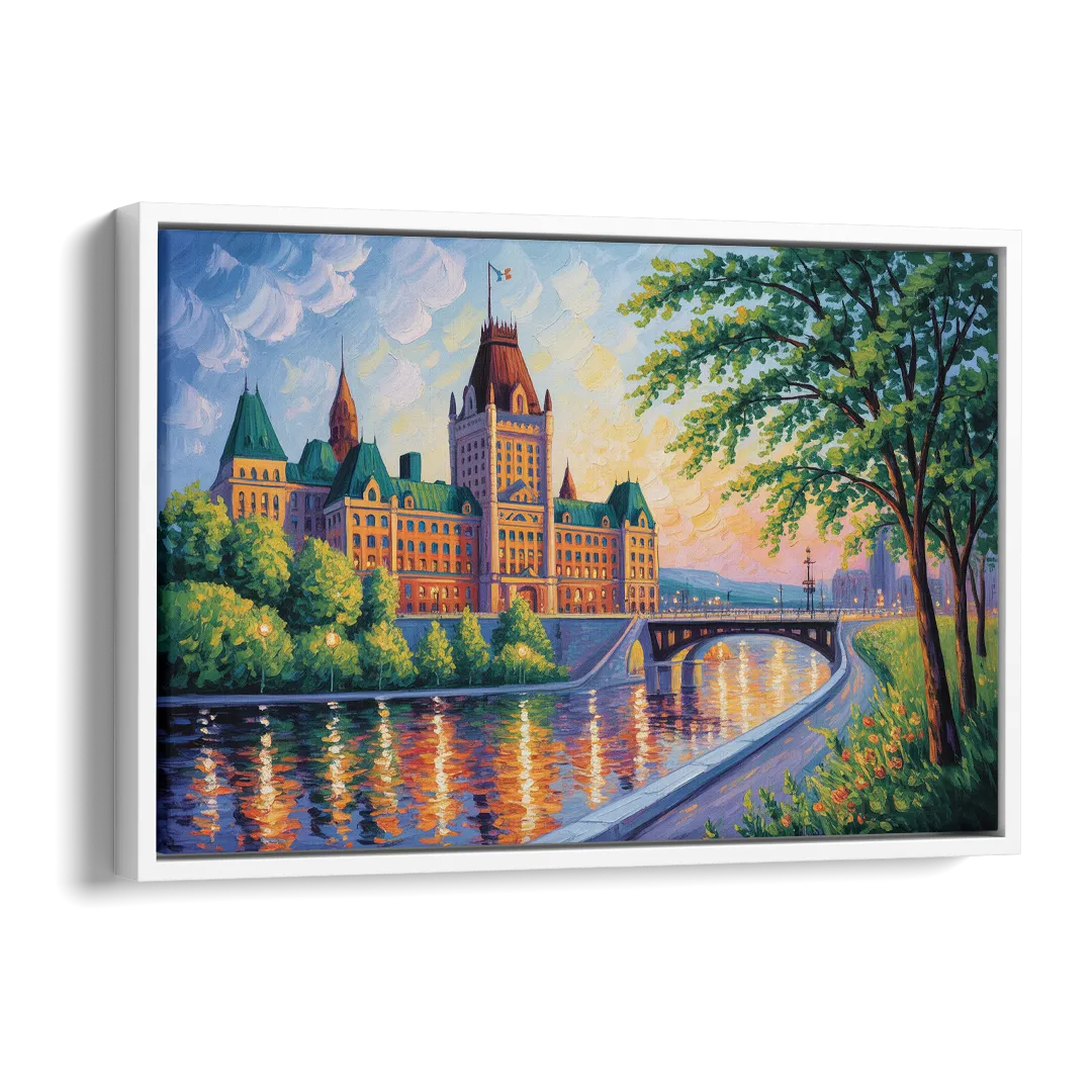 Parliament Building Quebec Side - White Canvas Wall Art