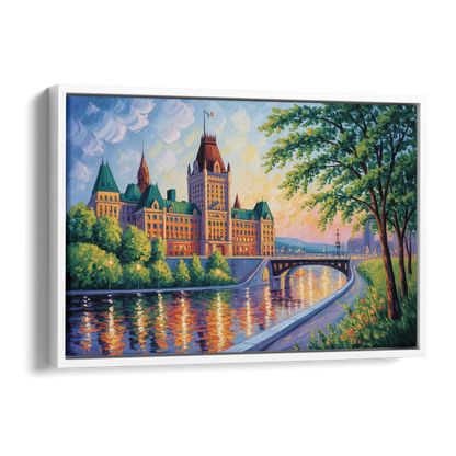 Parliament Building Quebec Side - White Canvas Wall Art
