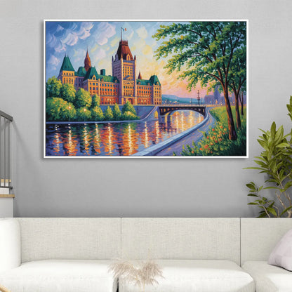 Parliament Building Quebec Living Room - White Canvas Wall Art
