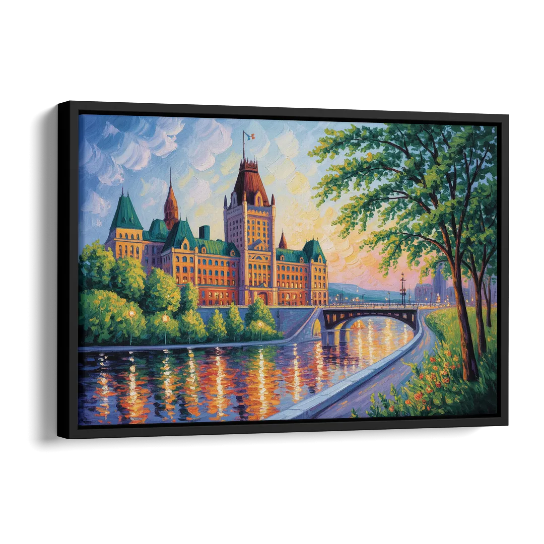 Parliament Building Quebec Side - Black Canvas Wall Art