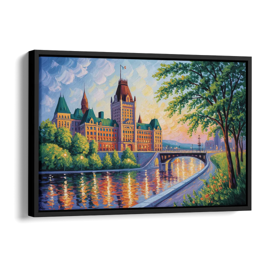 Parliament Building Quebec Side - Black Canvas Wall Art