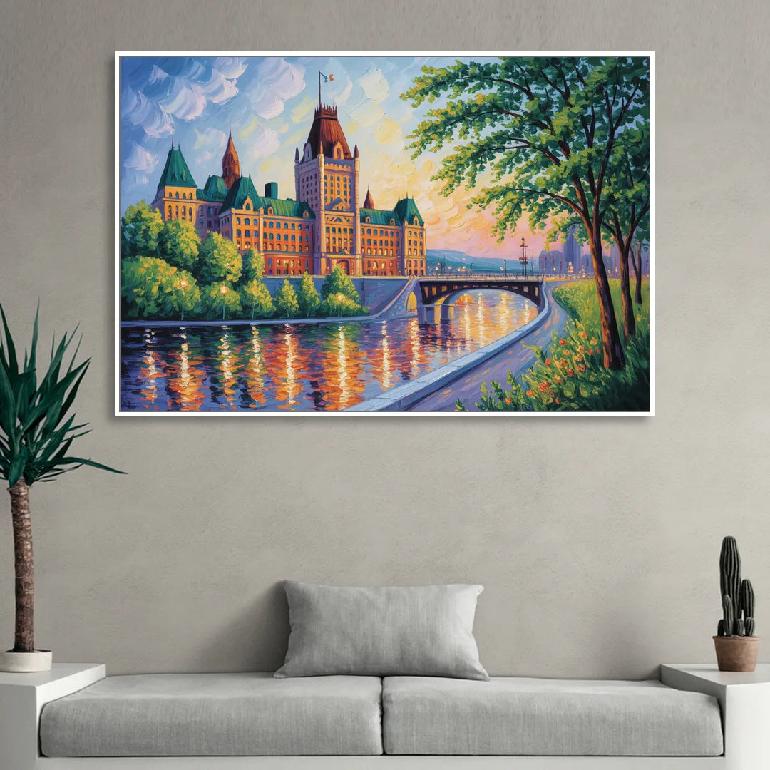 Parliament Building Quebec Sitting Room - White Canvas Wall Art