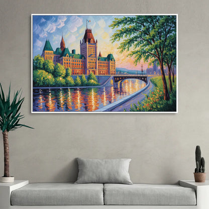 Parliament Building Quebec Sitting Room - White Canvas Wall Art