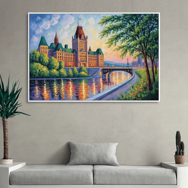 Parliament Building Quebec Sitting Room - White Canvas Wall Art