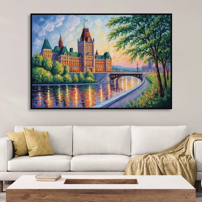 Parliament Building Quebec Sitting Room - Black Canvas Wall Art