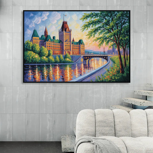 Parliament Building Quebec Living Room - Black Canvas Wall Art