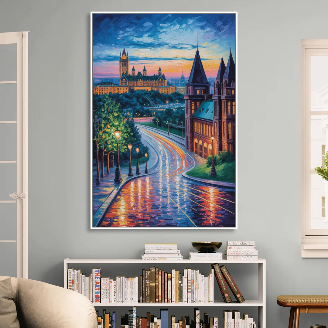 Parliament Hill Twilight Living Room - White Canvas Wall Art