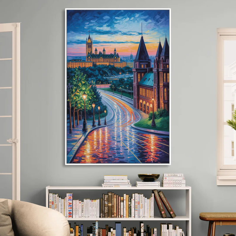 Parliament Hill Twilight Living Room - White Canvas Wall Art