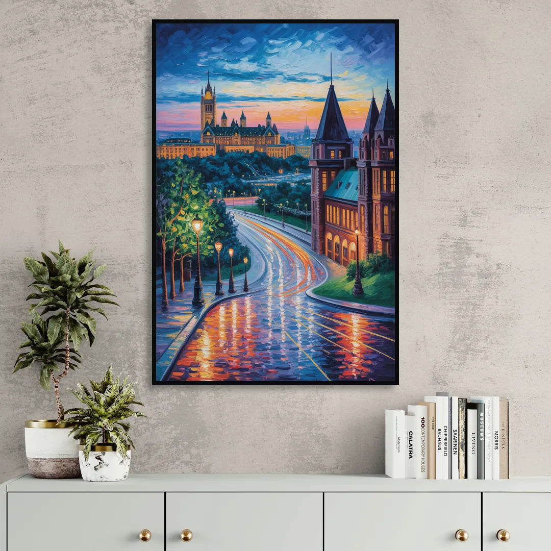 Parliament Hill Twilight Living Room - Black Canvas Wall Art